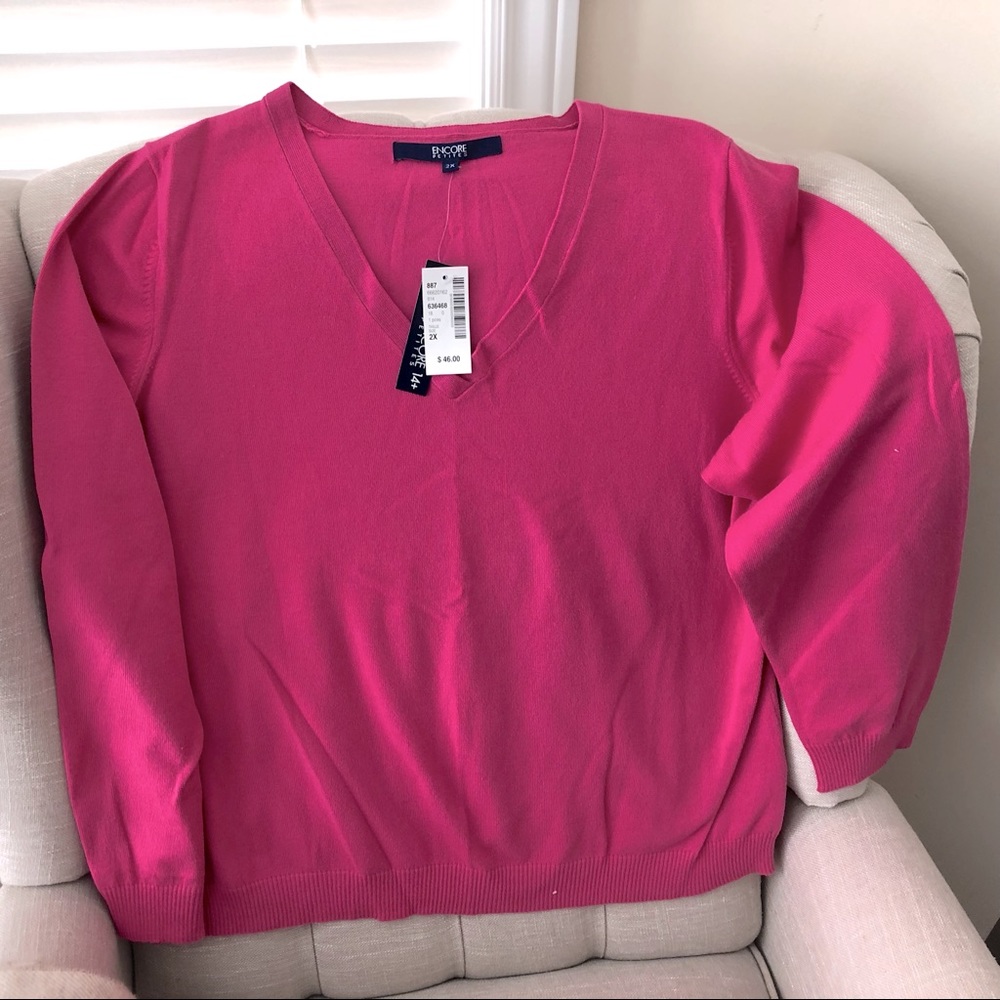 New Reitmans 2x Petite Pink V-Neck Sweater Spring Cotton Preppy Soft Pullover